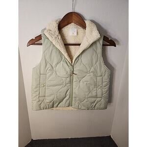 Crew Cuts Quilted Down Vest Sage Green/Cream Full Zip Pockets Reversible Size M